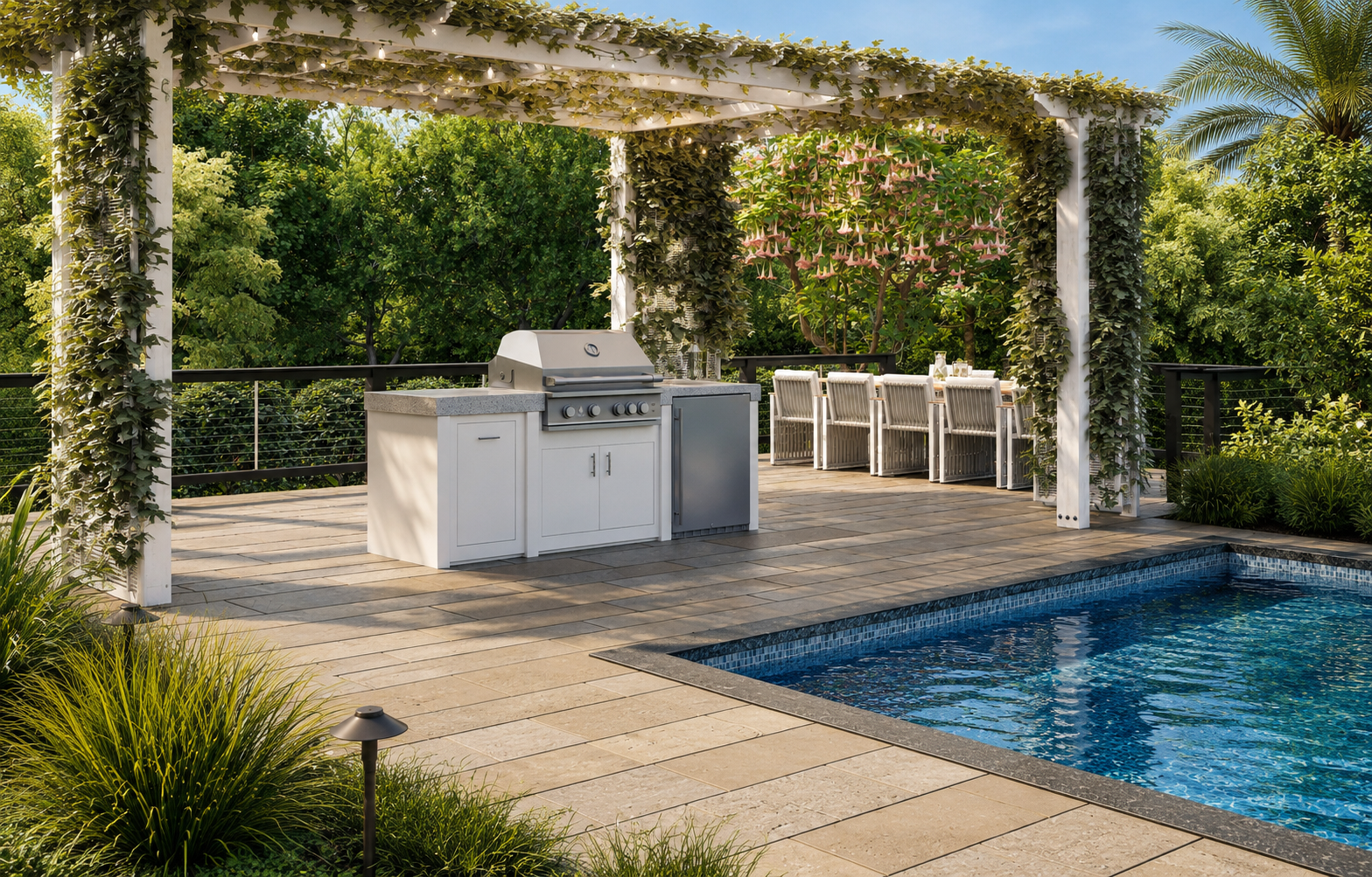 Stono Outdoor Living Kitchens Built for Pool Conditions