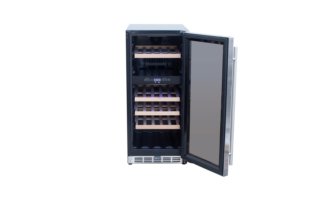 TrueFlame 15" 3.2 Cu. Ft. Outdoor Rated Dual Zone Wine Cooler - TF-RFR-15WD