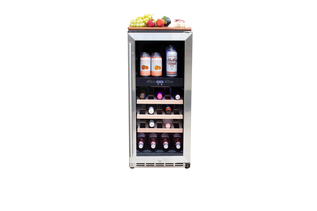 TrueFlame 15" 3.2 Cu. Ft. Outdoor Rated Dual Zone Wine Cooler - TF-RFR-15WD