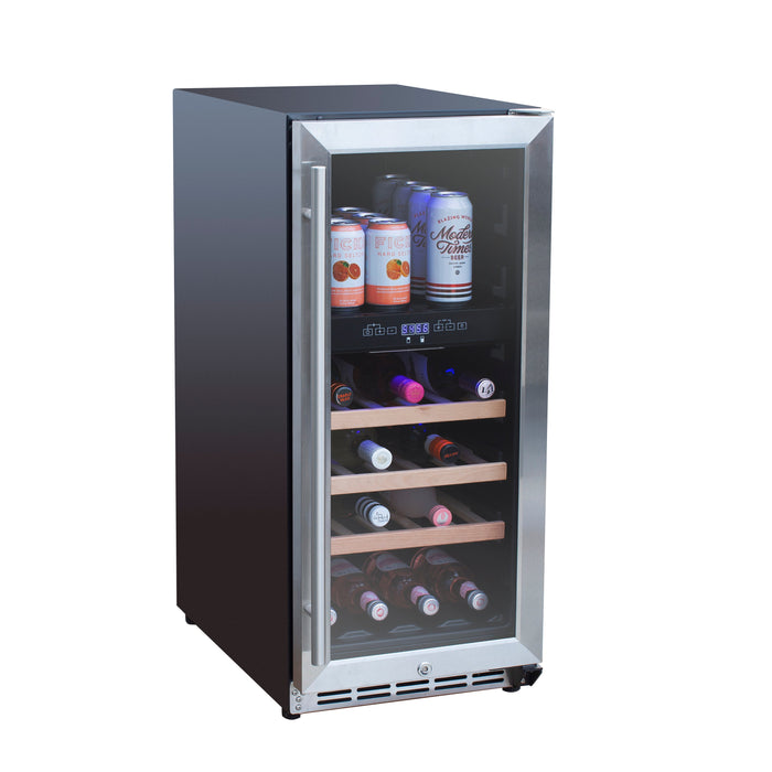 TrueFlame 15" 3.2 Cu. Ft. Outdoor Rated Dual Zone Wine Cooler - TF-RFR-15WD