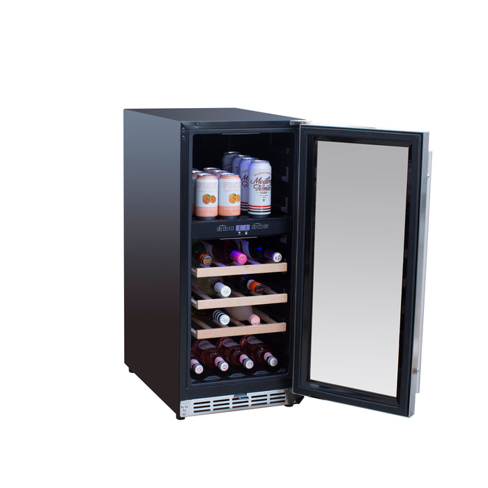 TrueFlame 15" 3.2 Cu. Ft. Outdoor Rated Dual Zone Wine Cooler - TF-RFR-15WD