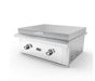 Stono Outdoor Living The Wildfire Outdoor Living Ranch Pro 30" Griddle 304 SS Propane (WFPRO30GRD-SS-LP) features stainless steel burners, two burner knobs, a flat cooking surface, and vented sides, shown on a white background.