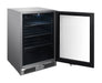 Stono Outdoor Living The Blaze 20-Inch 4.5 Cu. Ft. Outdoor Rated Beverage Cooler w/ Lock (BLZ-GDBEV20-4.5) by Blaze features a stainless steel door, three metal wire shelves, a digital control panel at the top, and a bottom front vent.