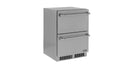 Stono Outdoor Living The Lynx 24" Outdoor Refrigerated Drawers (LN24DWR) by Lynx is a stainless steel, two-drawer refrigerator with dynamic cooling and bottom ventilation grates, shown against a plain white background.