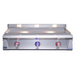 Stono Outdoor Living The Le Griddle Pro Series 105 by Le Griddle is a stainless steel, commercial-grade gas griddle with 3 burners (natural gas), two red and one blue control knobs, interior lights, a raised backsplash, and a 6mm plate (model OML105P6).