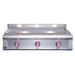 Stono Outdoor Living The Le Griddle Pro Series 105 by Le Griddle features 3 stainless steel burners, red control knobs, a flat 6mm cooking plate, back panel, and built-in interior lights—ideal for commercial outdoor cooking. Model: OML105P6 (Natural Gas).
