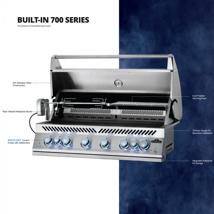 Napoleon Built-In 700 Series 44-Inch Natural Gas Grill w/ Infrared Rear Burner & Rotisserie Kit - BIG44RBNSS - Stono Outdoor Living Co