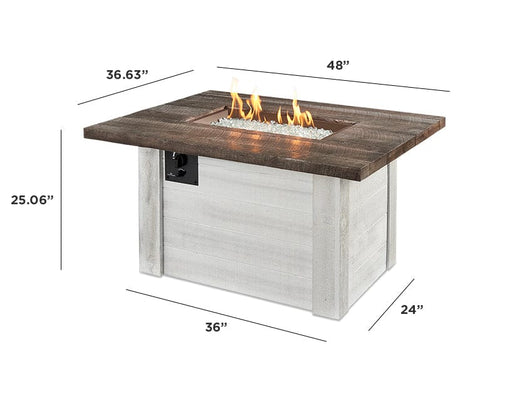 Outdoor Greatroom Company Alcott 48-Inch Rectangular Propane Gas Fire Pit Table with 24-Inch Crystal Fire Burner - Antique Timber - ALC-1224 - Stono Outdoor Living Co