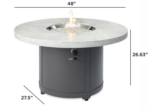 Outdoor Greatroom Company Beacon 48-Inch Round Propane Gas Fire Pit Table with 20-Inch Crystal Fire Burner - White Onyx - BC-20-WO - Stono Outdoor Living Co