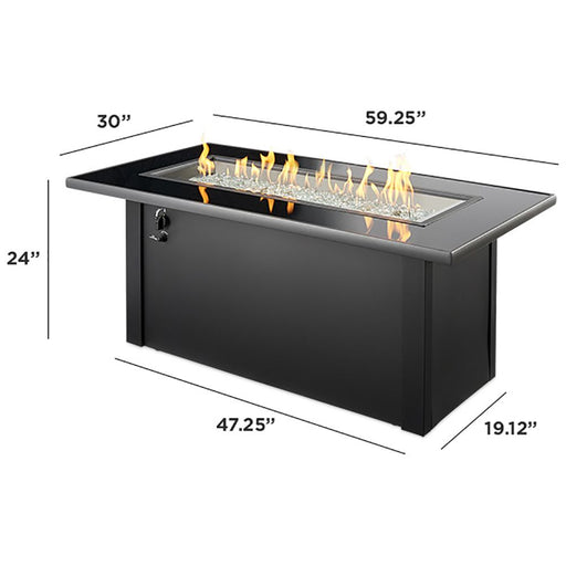 Outdoor Greatroom Company Monte Carlo 59-Inch Linear Propane Gas Fire Pit Table with 42-Inch Crystal Fire Burner- Black - MCR-1242-BLK-K - Stono Outdoor Living Co